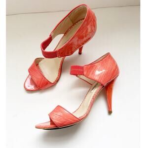 Oscar de la Renta Pumps Coral Patent Leather Orange Sandals Shoes 38.5